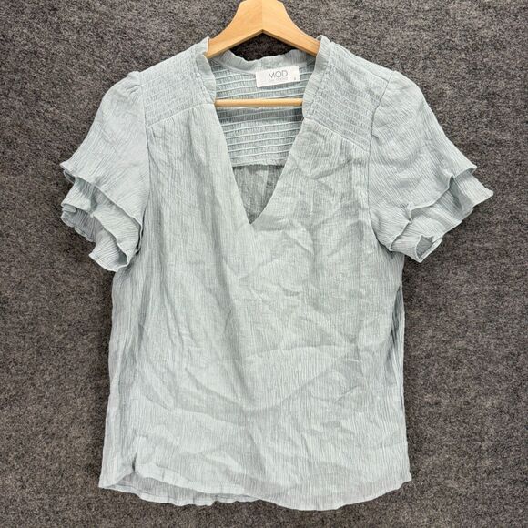 Mod On Trend Blouse Women S Small Gray V-Neck Short Sleeve Lined Pullover Casual - Picture 1 of 7